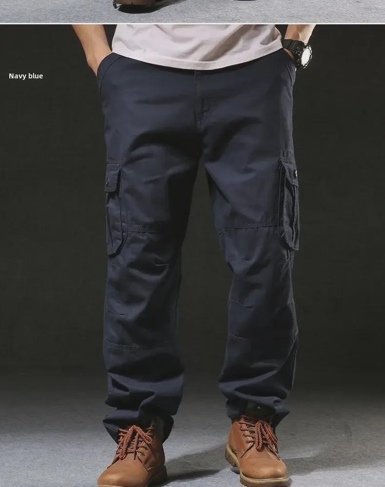 Men's Loose-Fit Cotton Overalls with Multiple Pockets - Spring/Autumn Style, Plus Sizes Available