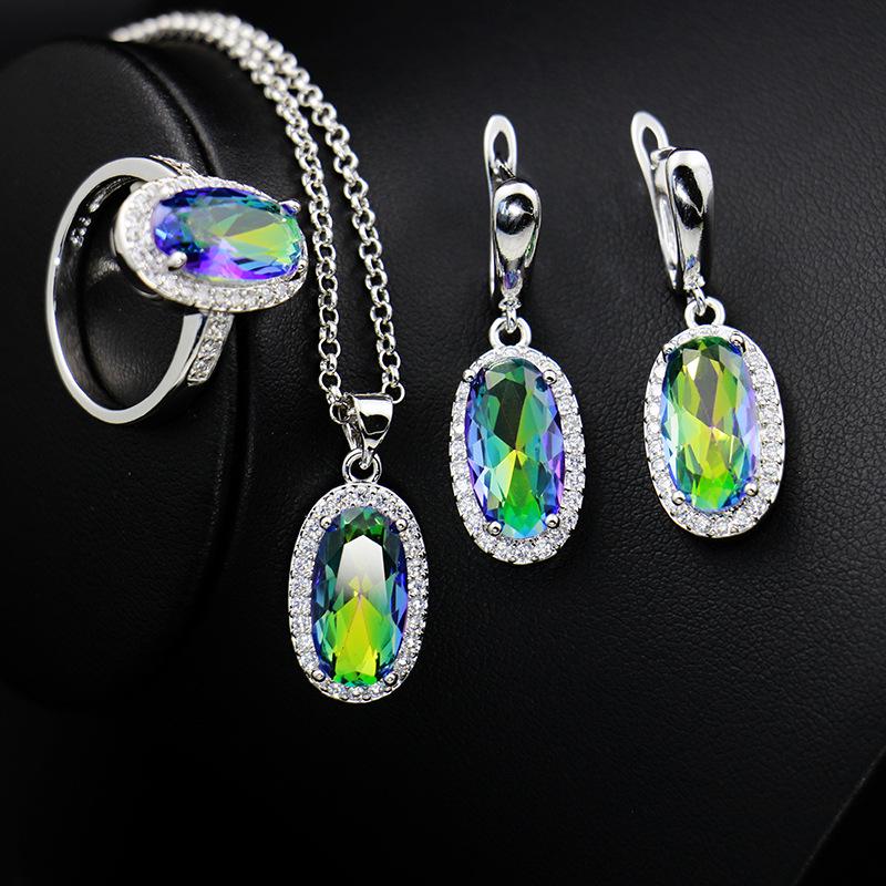 Новый комплект из трех предметов: ожерелье, серьги и кольцо с овальным цирконием — модный и легкий, роскошный
