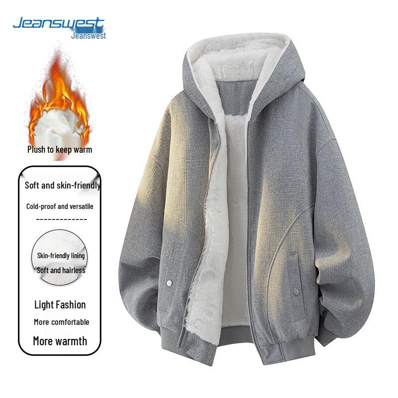 JEANSWEST Men's Winter Plush Thickened Warm Loose Casual Jacket