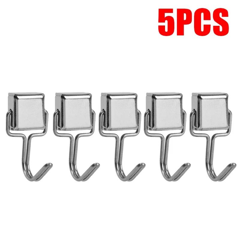 40/1PCS Strong Magnetic Hook 180° Rotating Hooks Silver Neodymium Wall-mounted Hanger Bathroom Kitchen Refrigerator Hanging Tool