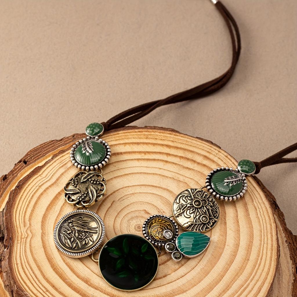 Vintage Western Bohemian Style Women's Statement Necklace With Floral Pattern And Baked Oil Detail, Luxurious And Unique