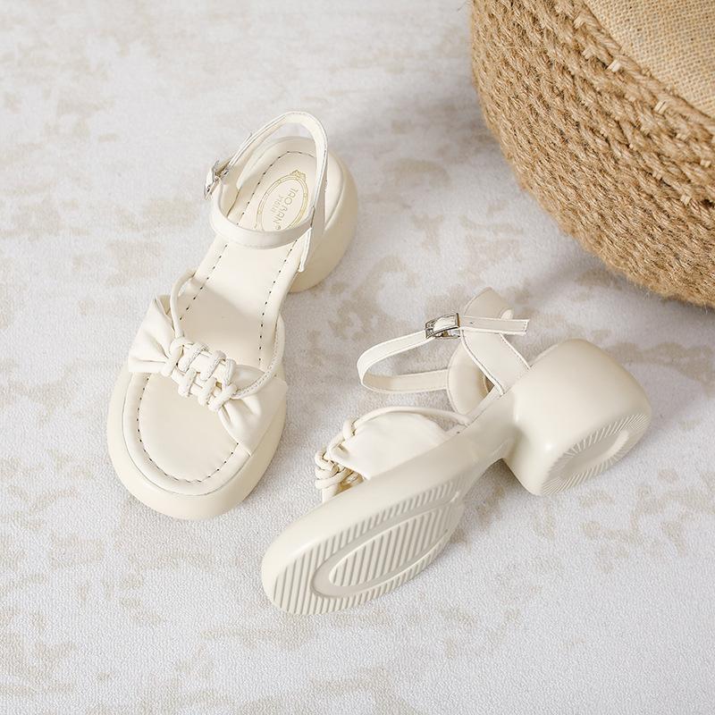 Новые сандалии на толстой подошве с одним ремешком для женской летней обуви, удобные высокие каблуки для женских толстых каблуков