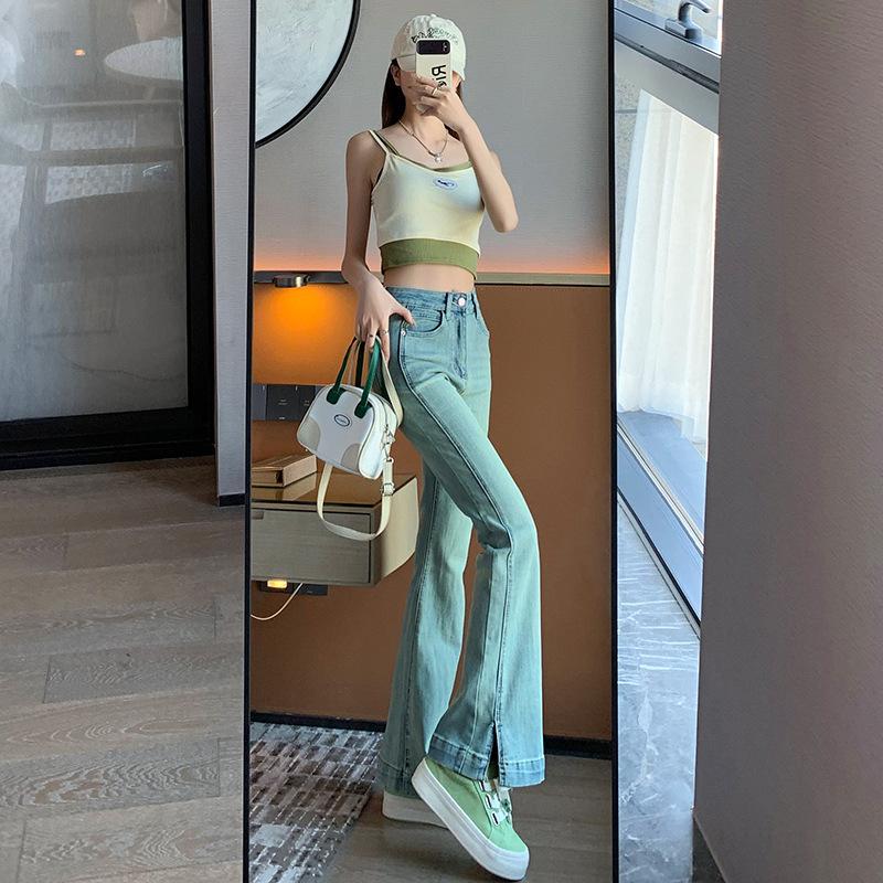 Split-ended Slightly Pulled Jeans Women's Autumn High-waisted Elastic Flared Pants Women's Autumn Spice Girls Women's Jeans