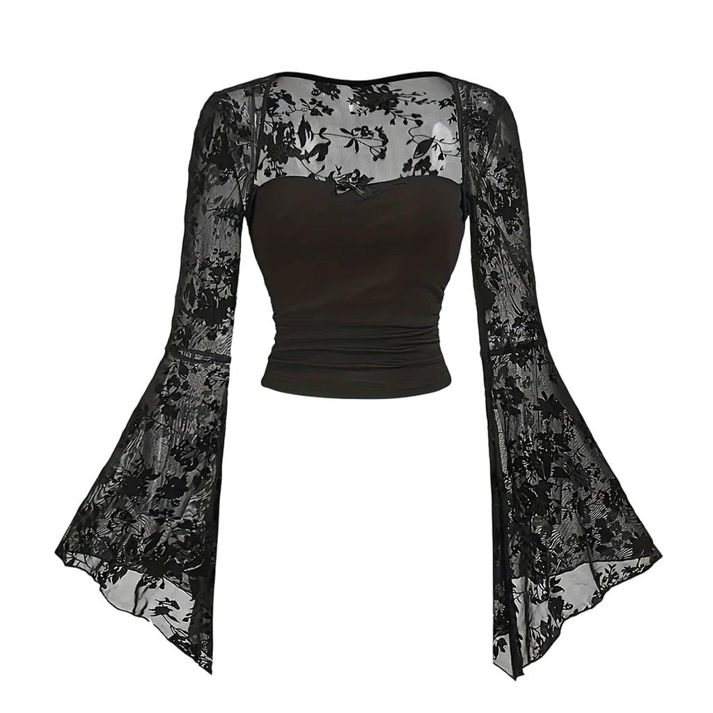 Женский модный высококачественный прозрачный топ с кружевной вышивкой