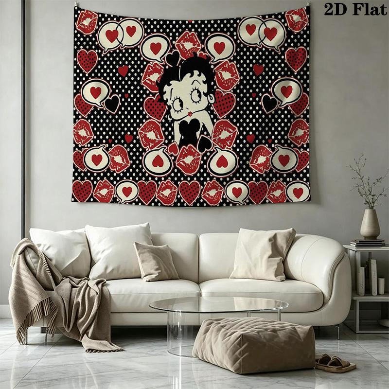 Betty Boop Wall Tapestry Aesthetic Wall Hanging Printed Fabric Blanket Decorative Tapestries for Bedroom Living Room Home Decor