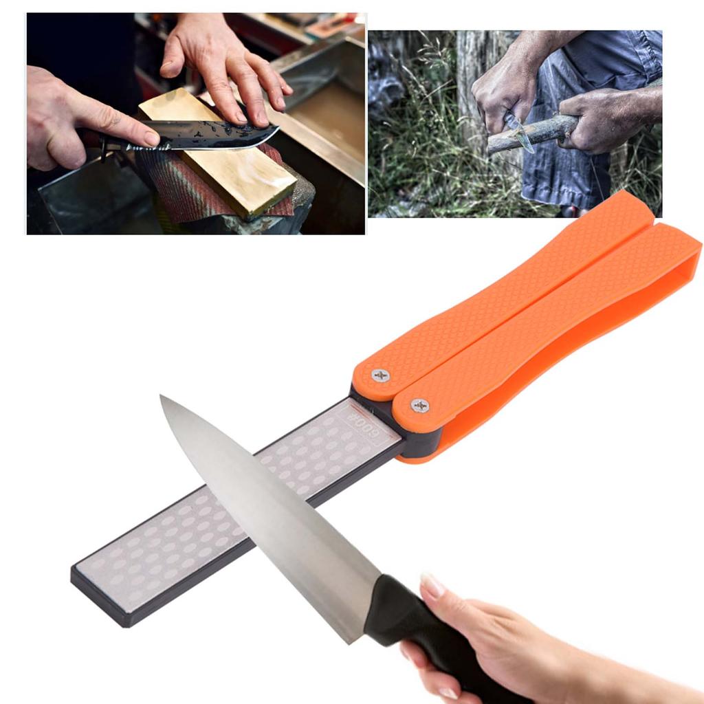 Портативная складная двухсторонняя точилка для кухонных ножей на открытом воздухе, оранжевая