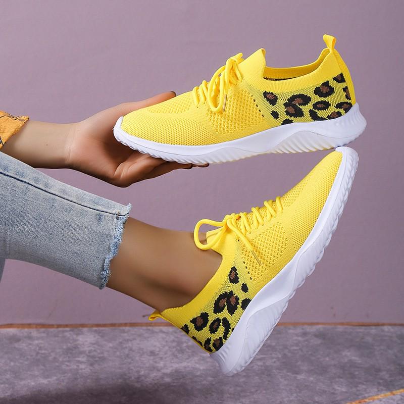 Женские повседневные туфли на танкетке из материала Flyknit с леопардовым принтом больших размеров - Коллекция весна/осень 2023