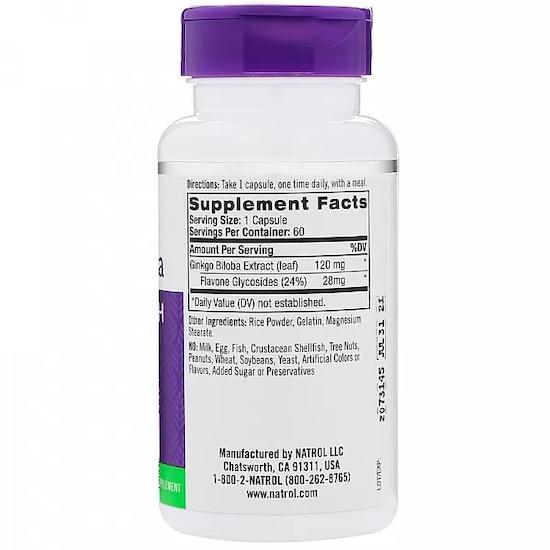 Natrol Гинкго билоба, 120 мг, 60 капсул.
