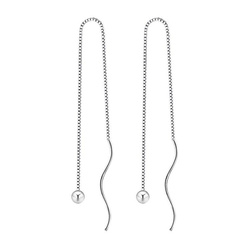 Серьги-цепочки из стерлингового серебра 925 пробы, простые бусины с длинной кисточкой, серьги-цепочки, простая модная цепочка-цепочка, украшения для ушей для женщин, подарки S-E229
