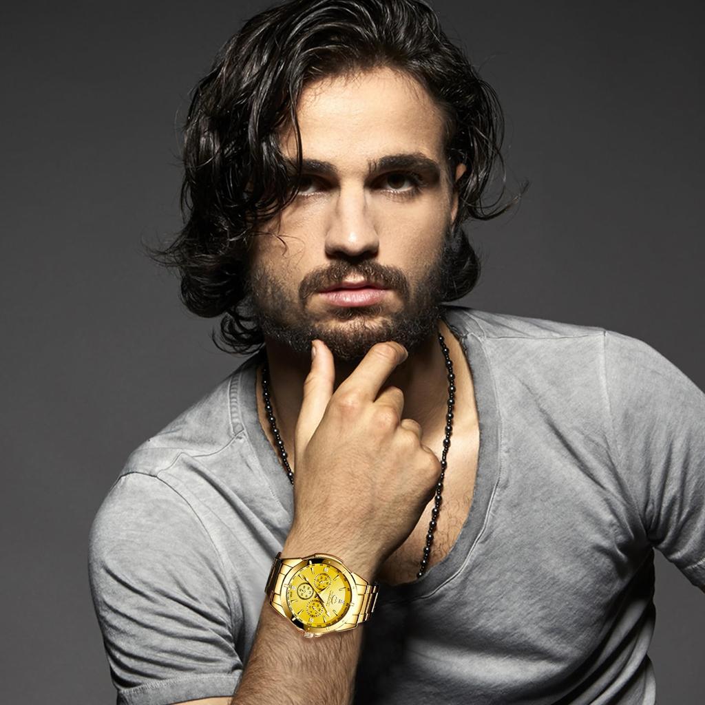 JewelryWe Formal Round Dial Analog Display Kuotsu Seibi Gold Men's Watch, Business, Watch, Fashion,