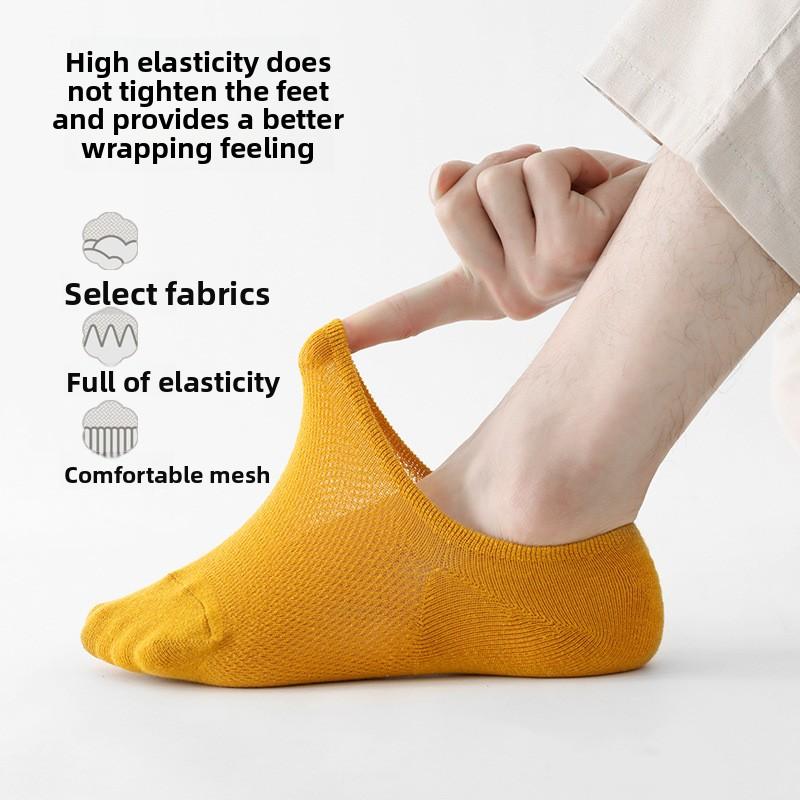 Мужские весенне-летние тонкие однотонные спортивные дышащие сетчатые носки-следки, которые не сползают