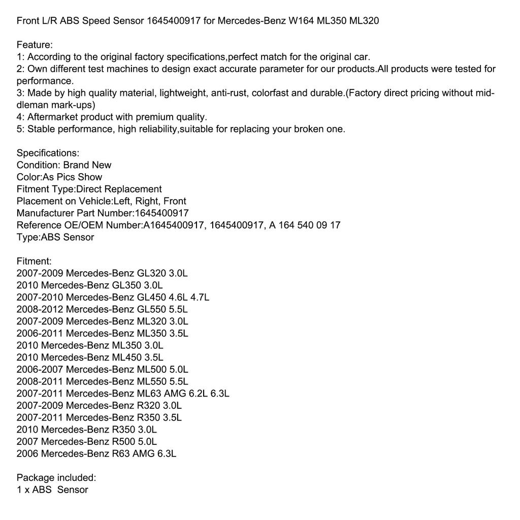 Датчик скорости ABS передний левый/правый 1645400917 для Mercedes-Benz W164 ML350 ML320