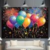 2D Black Background Colorful Balloon Fireworks New Year Party Decor Banner