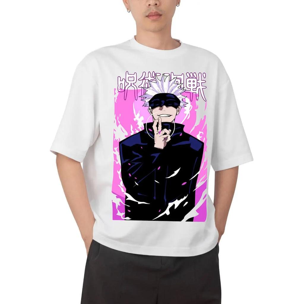 Jujutsu Kaisen Satoru Gojo Domain Expansion Pink Background Anime Print T Shirt Men 2026 Summer Casual Streetwear Oversized