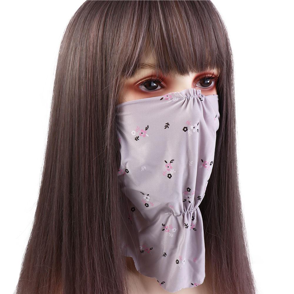 Sunscreen Veil Face Cover Flower Pattern Face Gini Mask Thin Ice Silk Mask  Outdoor