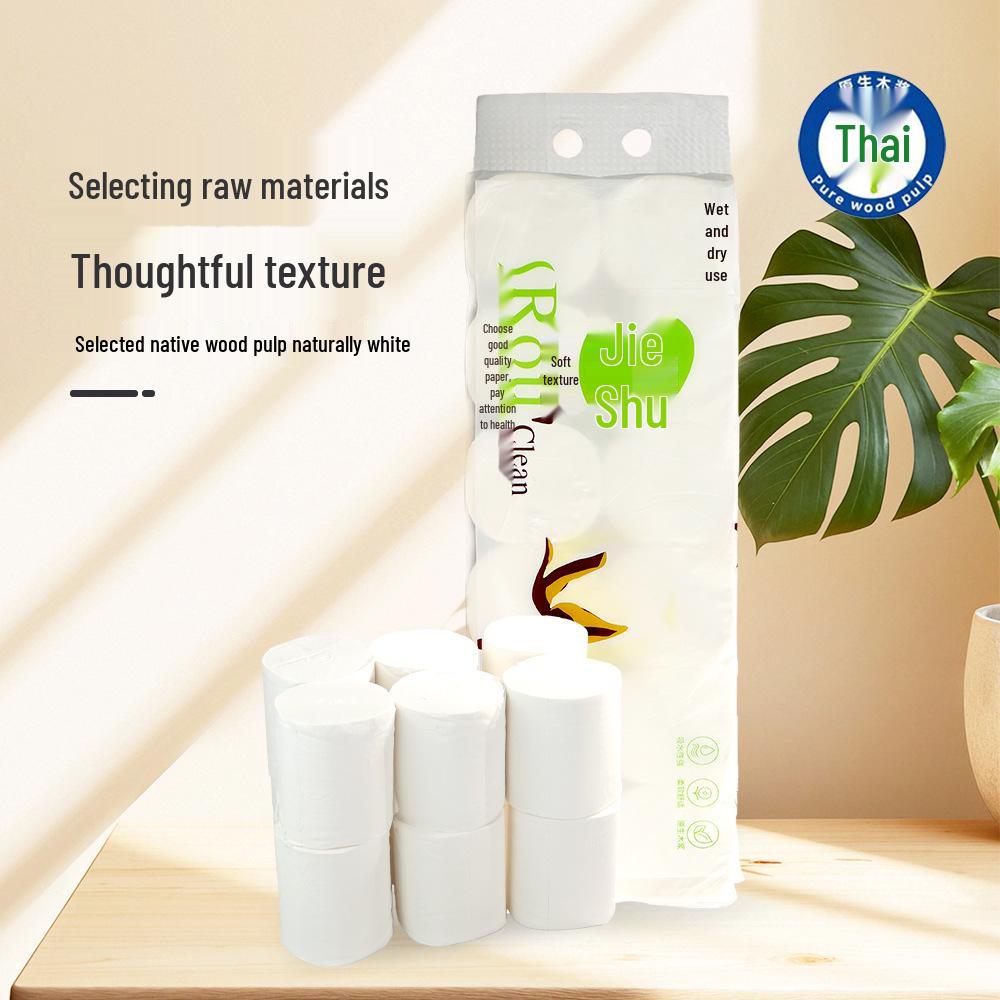 JieXu Утолщенный 5-слойный рулон туалетной бумаги без втулки - Упаковка 12 шт., Впитывающий и бытового размера