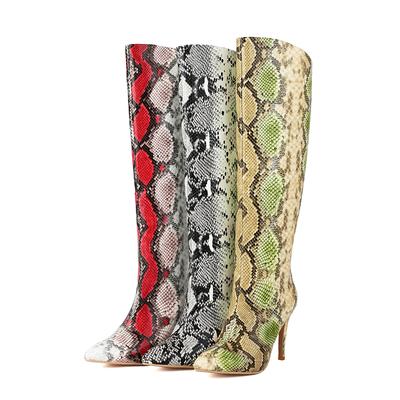 Высокие сапоги под кожу змеи Женские сапоги-стилет до колена 2024 Осень Зима Обувь на тонком высоком каблуке Сексуальная обувь с острым носком