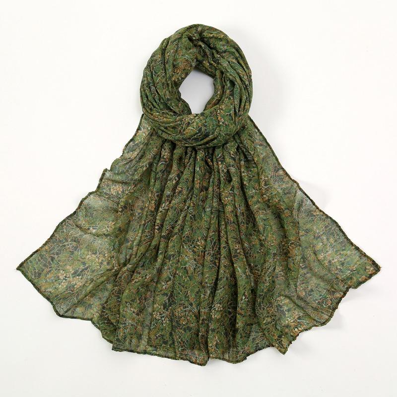 Spring and Summer New Light and Breathable Polyester Scarf Floral Printing Cotton and Linen Feel Travel Shawl