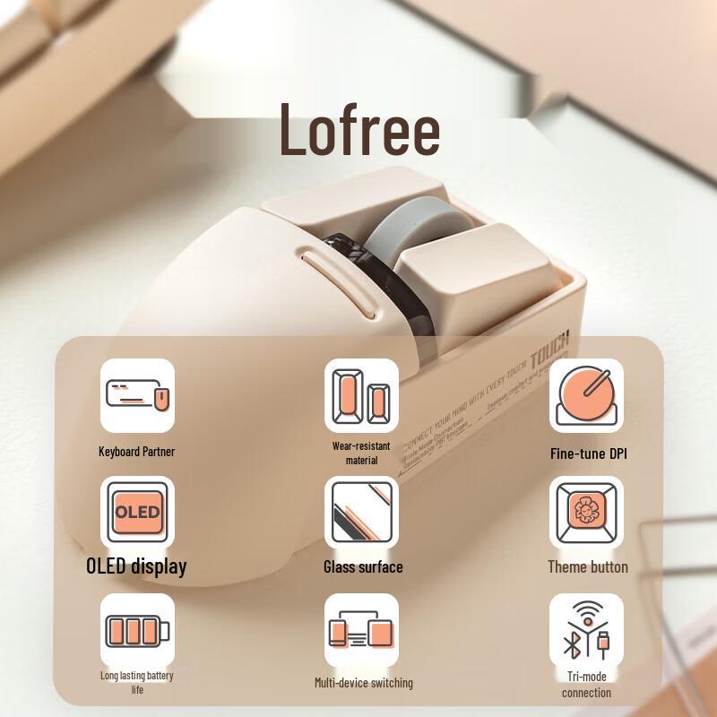 LOFREE Tri-Mode Wireless PBT Office Mouse with OLED Display