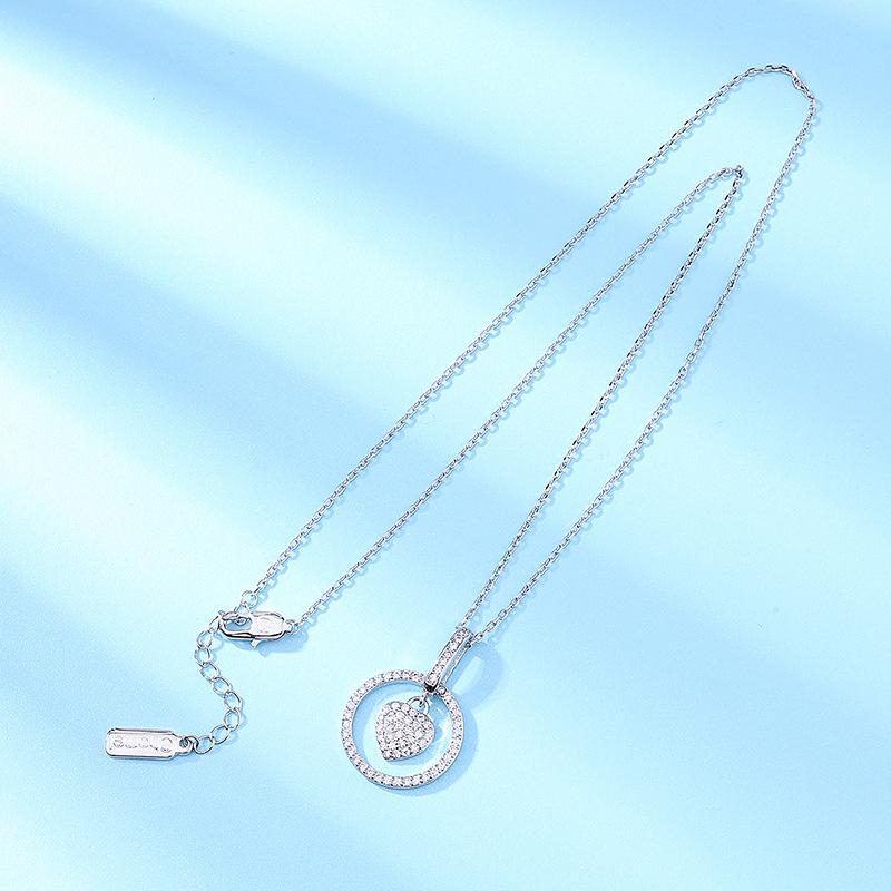 Ожерелье из стерлингового серебра для женщин, полое круглое, с бриллиантами, цепочка на ключицу, новая подвеска в форме сердца, прямые продажи