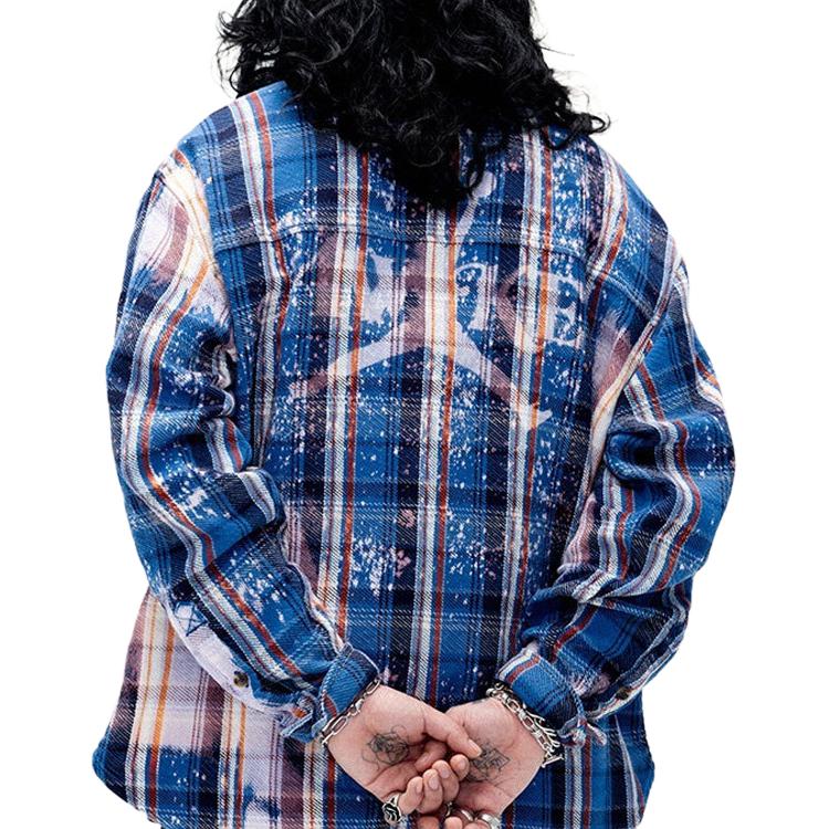 Jordan X Awake NY клетчатая однобортная рубашка с квадратным воротником, повседневная спортивная рубашка с длинным рукавом, рубашки унисекс, темно-синие FQ5454-498