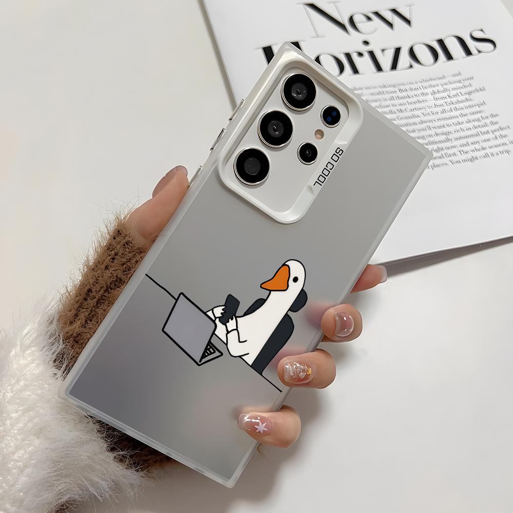 Cute Cartoon Duck Phone Case For Samsung Galaxy S25 Edge S24 S23 S22 S21 S20 Ultra Funda Silicone Silver Cover