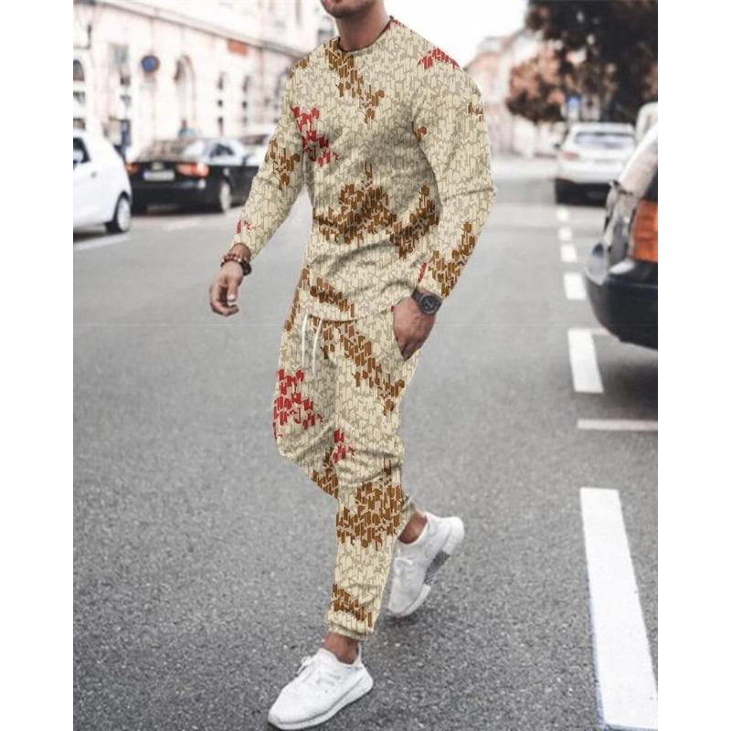 Men's New 2-piece Sports Shirt 3D Printing Long Sleeved Pants T-shirt Set Fashion Casual Street Wear Men's 2-piece Set