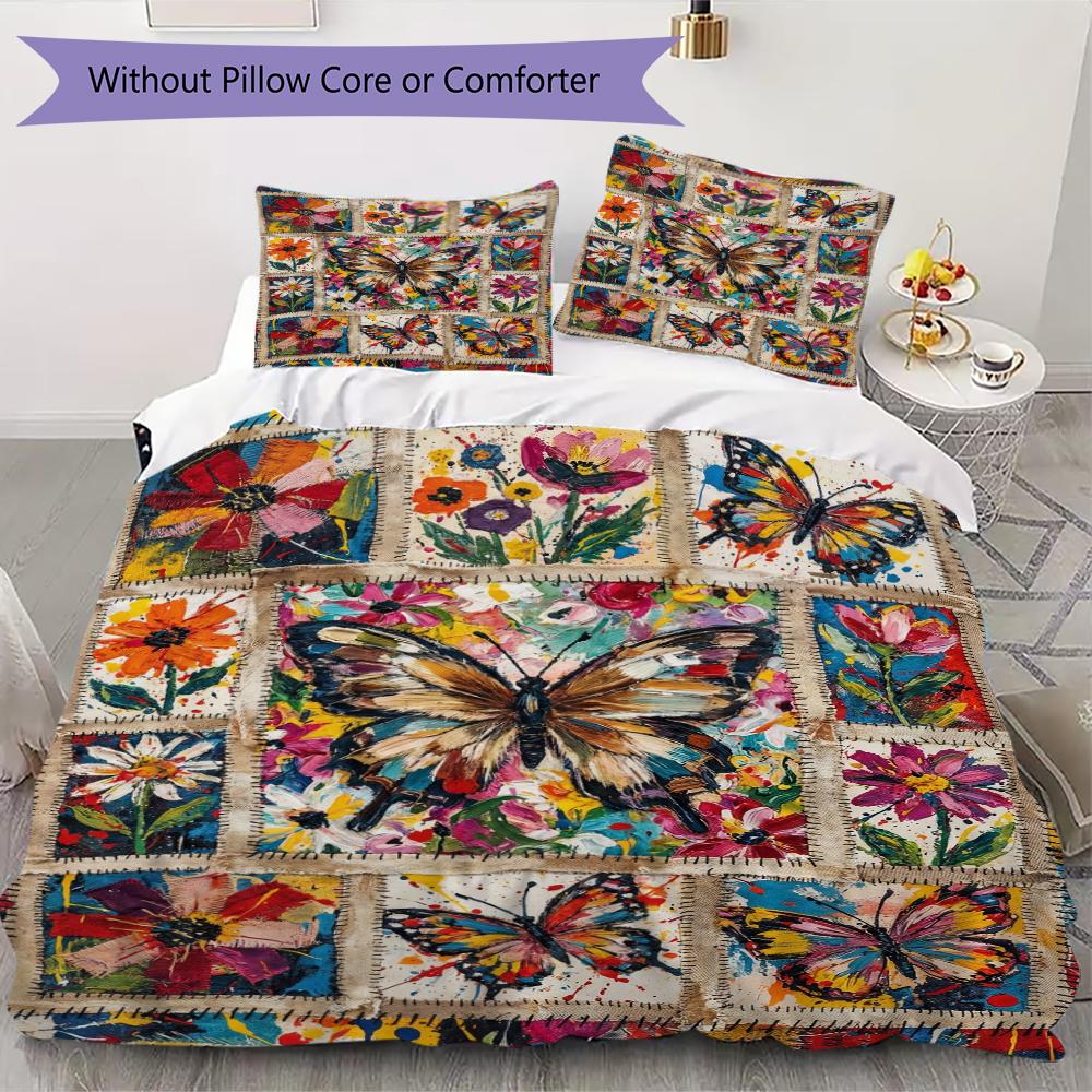 Abstract Butterfly Pattern Bedding uilt Set uilt Cover Pillowcase Home Decoration Birthday Gift (1 * duvet cover + 2 * pillowcase without core)13