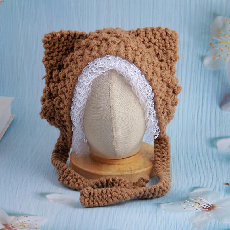 Newborn Baby Cute Autumn and Winter Warm Lamb Wool Anti-droplet Hat Mask Removable Protective Hat