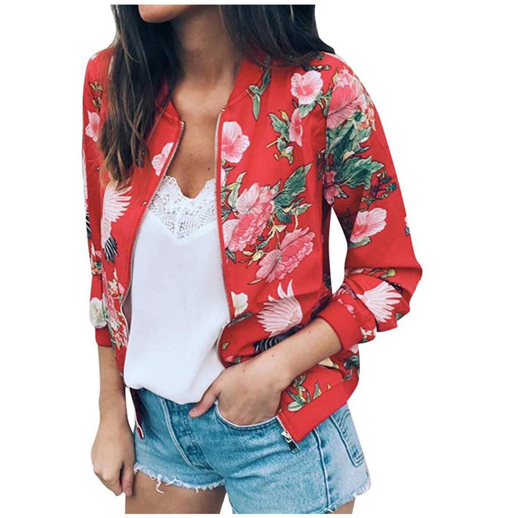 Женская весенняя мода Принтованная куртка на молнии с длинным рукавом Женская куртка