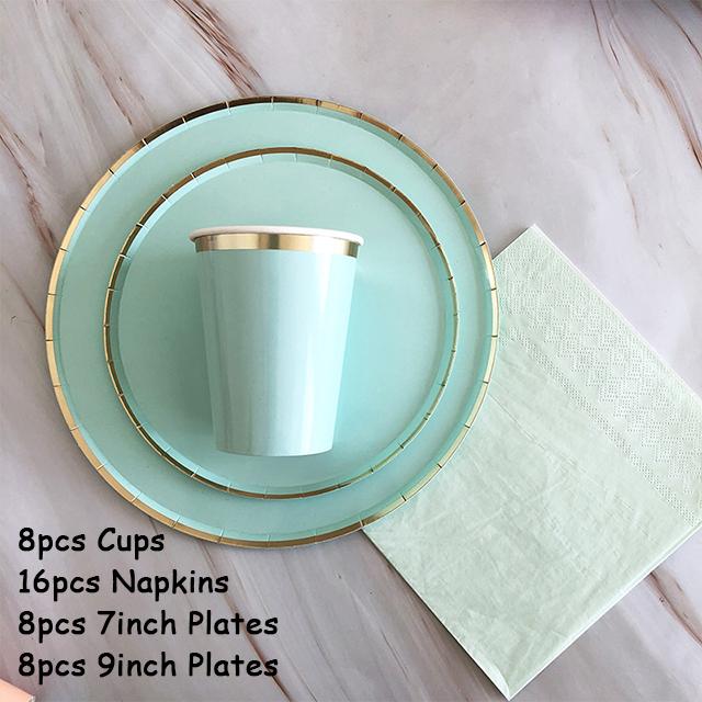 40 шт./лот одноразовая посуда набор золотых вечерние однотонные бумажные стаканчики тарелки день рождения детский душ карнавал свадьба декор принадлежности