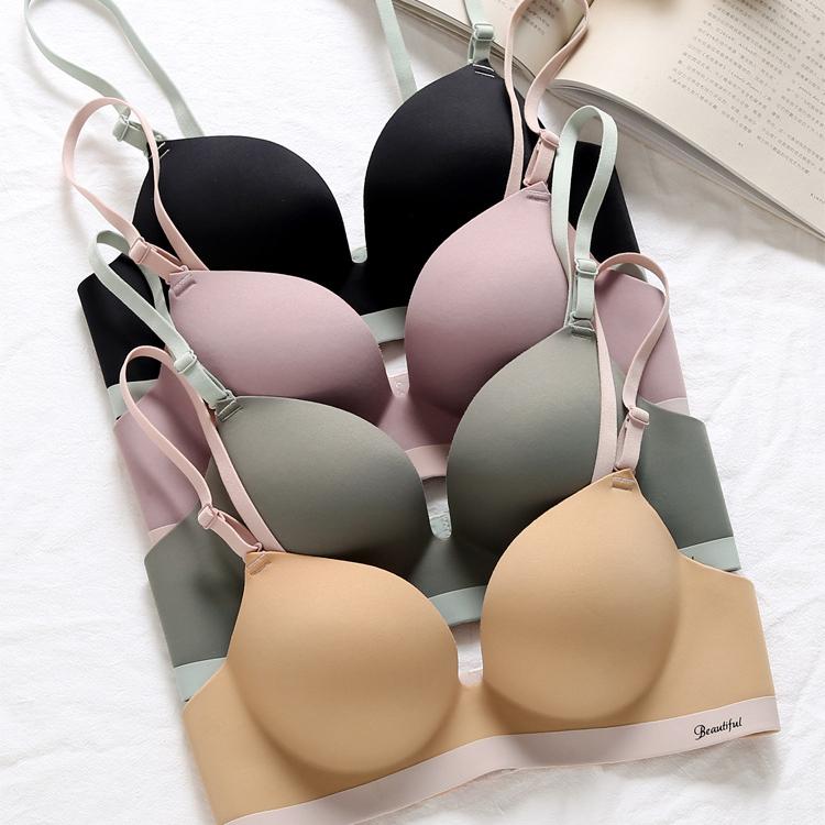 Sexy Ladies One Piece Seamless Bra Letter Printing No Steel Ring Bra Adjustable Underwear Women's Push Up Bra