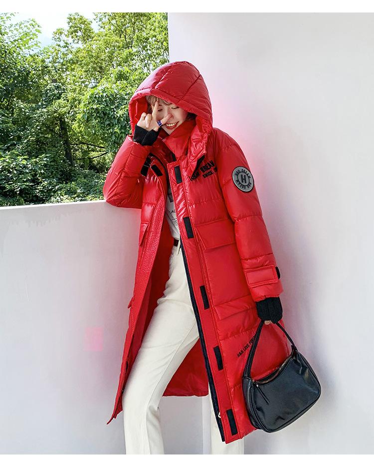 Women Long Winter Jacket Glossy Hooded Windproof Warm BIO Down Coat Oversize Cotton Padded Parkas