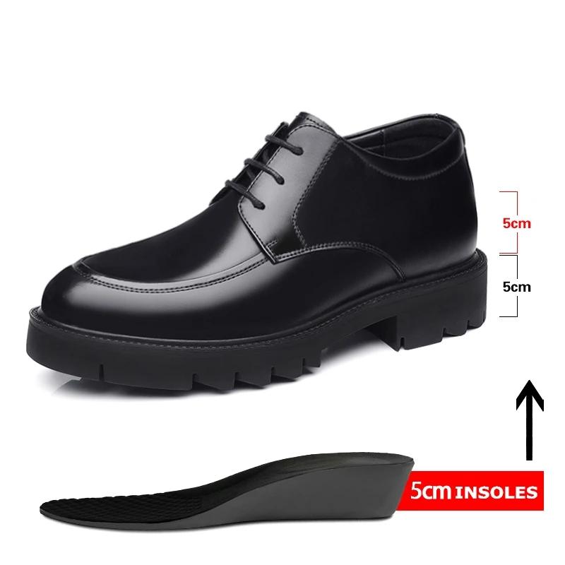 Men Height Increasing Elevator Shoes 8-10cm Inside Lift Leather Business Dress Shoes Summer Autumn Hollow Breathable