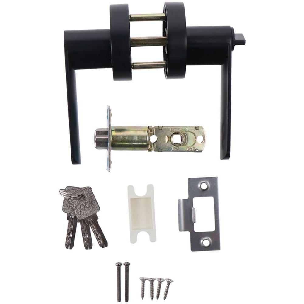 Матовая черная ручка-рычаг для двери, круглая дверная ручка, усиленная дверная ручка с замком, для спальни или ванной комнаты