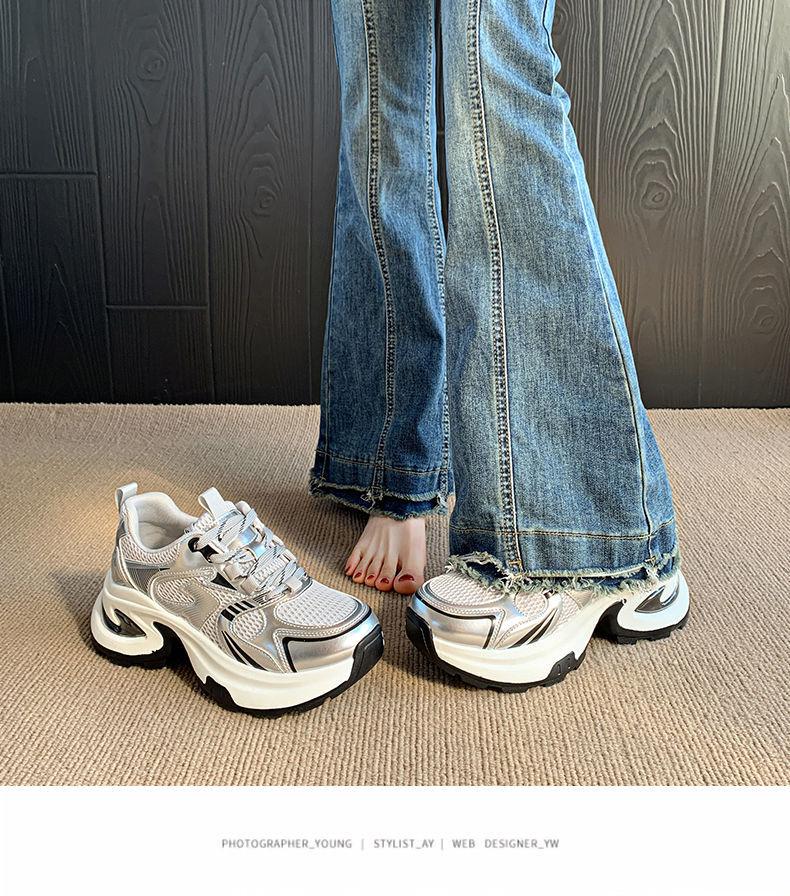 Женские кроссовки на толстой подошве, увеличивающие рост, серебристые, новая весенне-осенняя коллекция, маленькие повседневные спортивные женские туфли