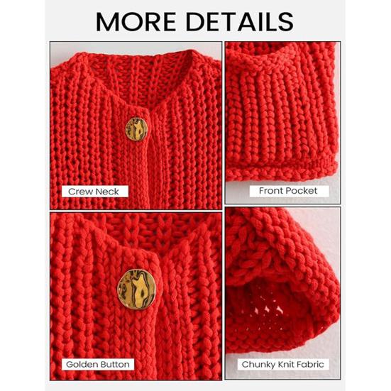 Вязаный укороченный кардиган, свитер с V-образным вырезом, длинным рукавом, на пуговицах, свободный крой, свитер, пальто с карманами, однотонный трикотаж