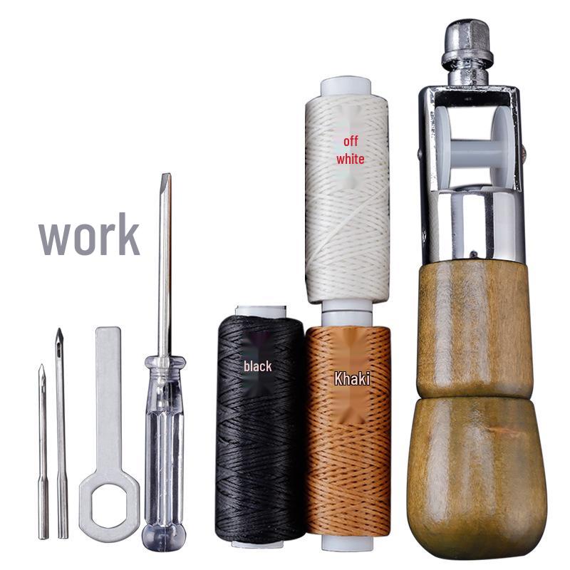 Набор инструментов для ручного шитья кожи с шилом, иглой и наперстком - Модель A