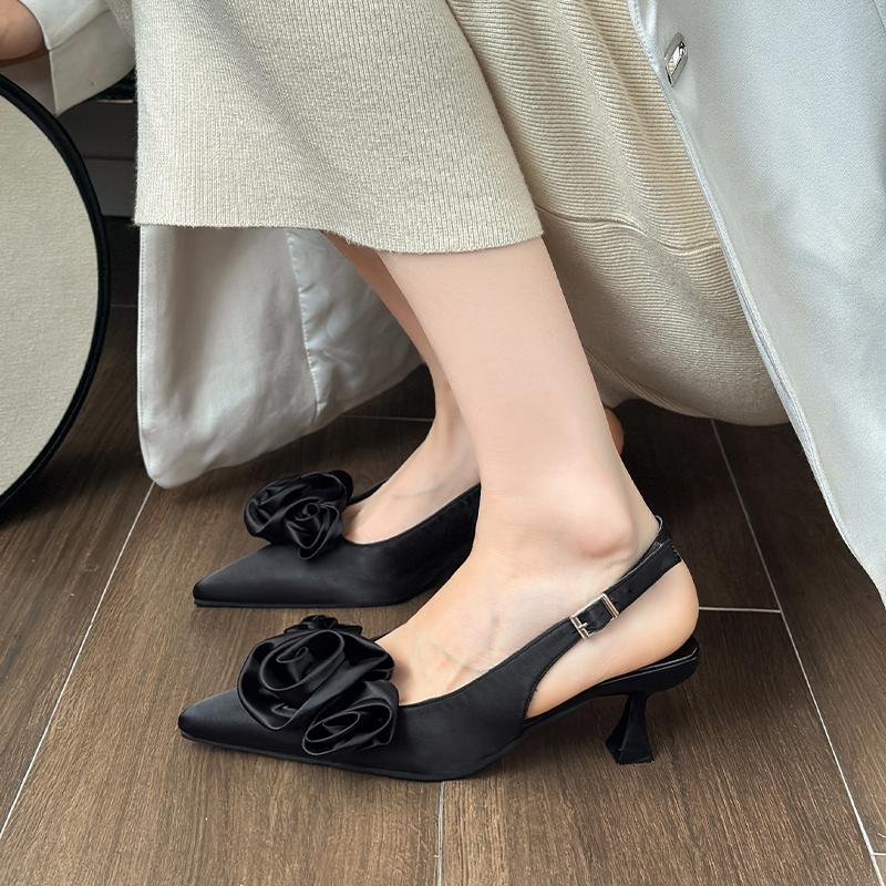 Fashion Flower Fashion Women's Pointed Toe High Heels 2024 Luxury Brand Slingback Women's High Heels Women's Slippers Sandals
