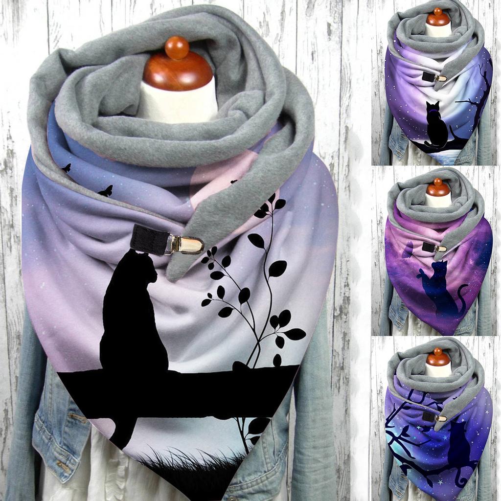 Women Winter Print Button Soft Wrap Casual Warm Scarves Shawls