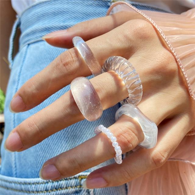 17KM Rainbow Color Resin Acrylic Rings Set For Women Couples 2021 New Colorful Flower Heart Rings Travel Gifts Jewelry