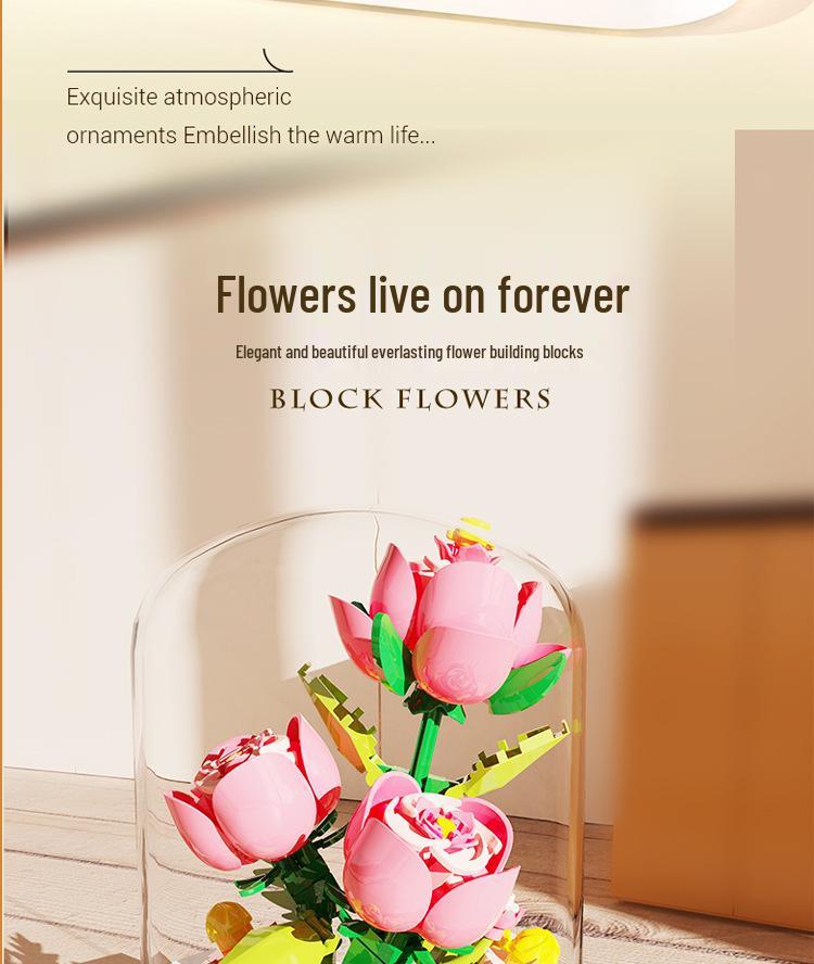 Сохраненный цветок с крышкой, строительные блоки из микрочастиц - украшение для стола, подарок на День защиты детей