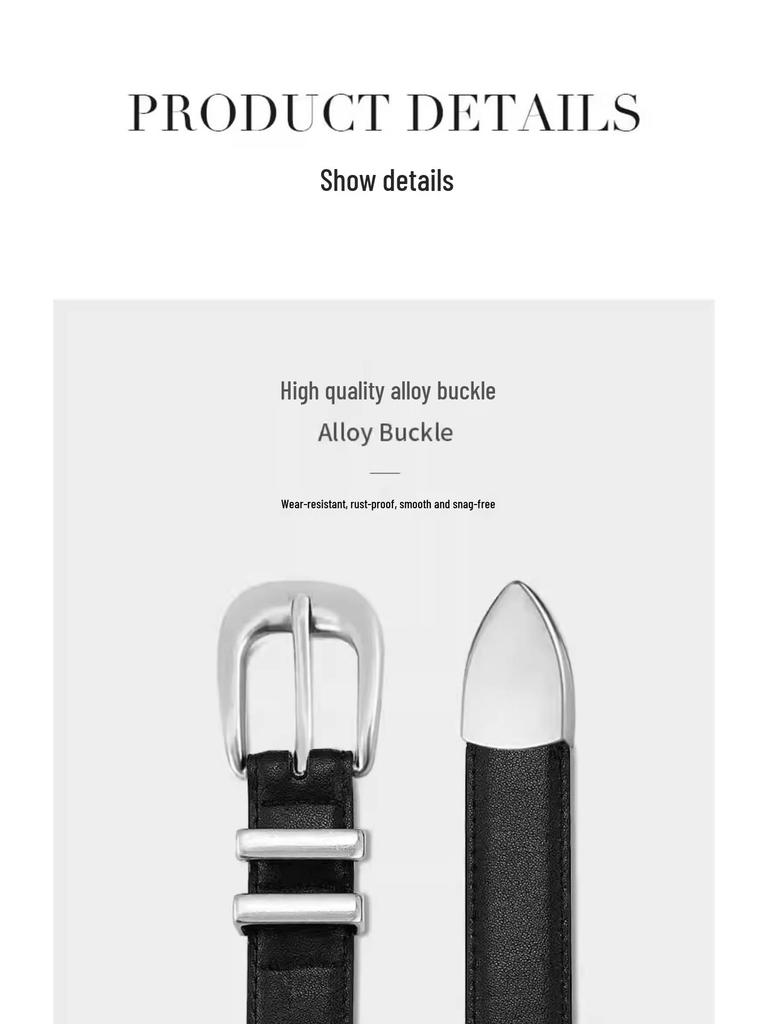 Women's Genuine Leather Cross-Border Waistband: Simple, Versatile, Pure Cowhide Belt for Summer, Black Jeans Style