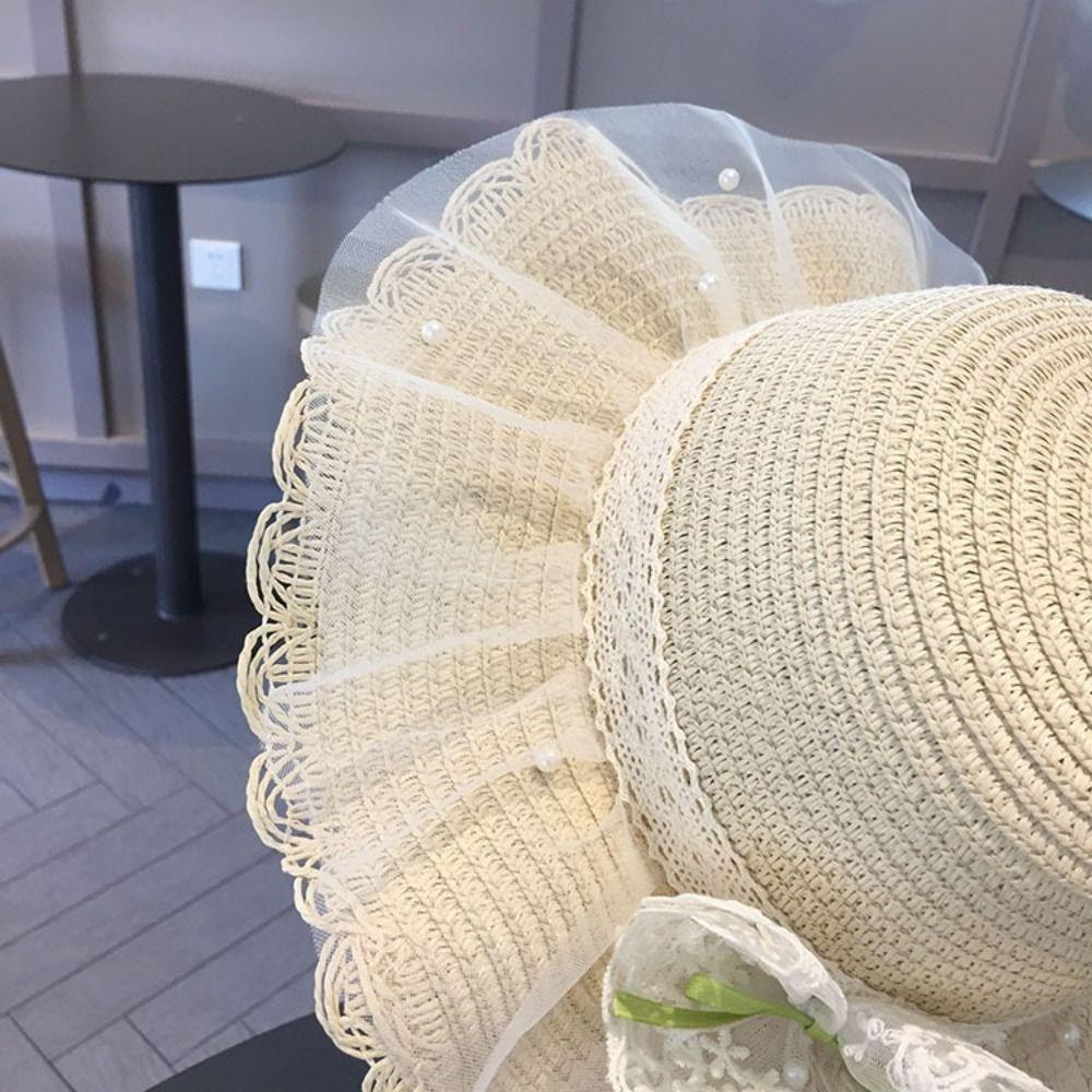Straw Children Straw Hat Lace Beach Bucket Cap New Straw Shoulder Bag Baby Girls