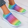 2022 Plus Size Rhinestone Slip-On Fly-Knit Mesh Women's Casual Shoes