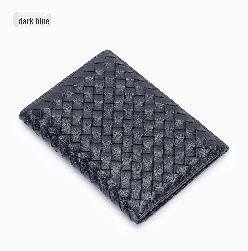 Sheepskin Woven Passport Holder: Women's Genuine Leather Multi-Card Slot Vertical Wallet