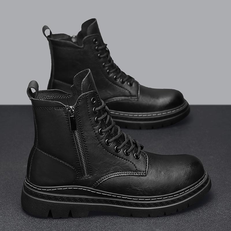 Новые роскошные брендовые мужские уличные ботинки, мотоциклетные ботинки с круглым носком, повседневные кожаные ботинки для мужчин, ботильоны, мужские ботинки