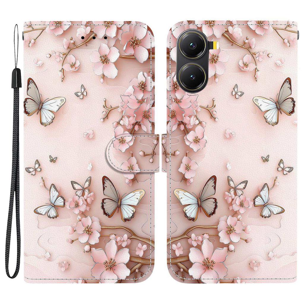 Для Xiaomi Redmi Turbo 4 5G/Poco X7 Pro 5G Чехол-кошелек с принтом из кожи, подставка, чехол для телефона со шнурком