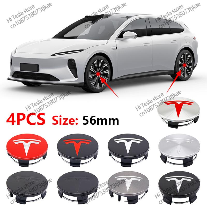 ahsgp6 56mm 4 Piece Wheel Tire Center Cap Logo for Tesla Original Hub Caps Model3 Model Y Model S X High Quality Auto Accessories