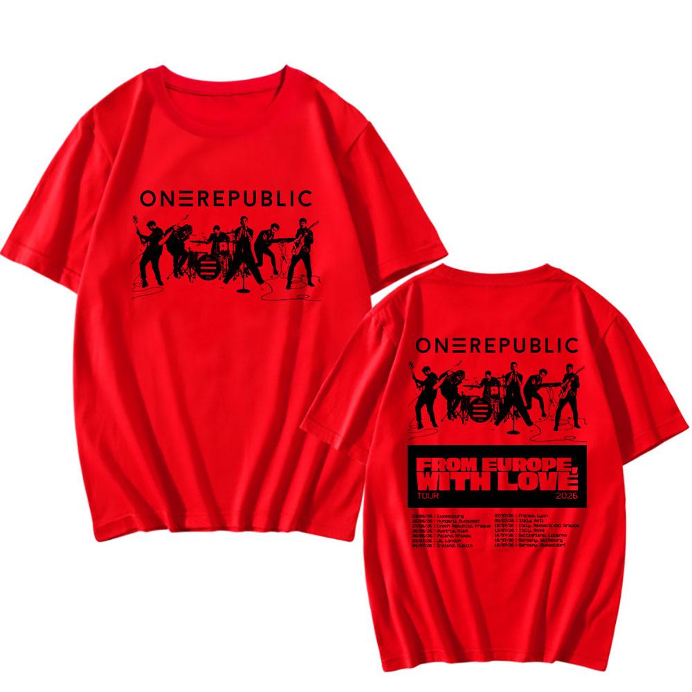 OneRepublic From Europe, with Love Tour 2026 T-shirt O-neck Summer Short Sleeve Mens Tshirts Graphic Merch Band Design Print Tee